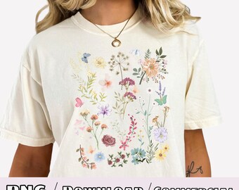 Blommig Cottagecore PNG Botanisk Vildblomma Transparent Digital Nedladdning Boho Vintage Pressade Blommor Sublimeringsdesign Trädgårdspresent till henne