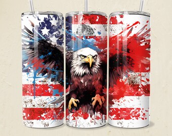 Eagle Tumbler Wrap Bald Eagle PNG 20oz Straight Skinny Tumbler Template Sublimation Eagle Design Eagle Lover Gift for Him American Flag PNG