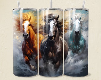 Alcohol Ink Horse Tumbler Wrap PNG 20oz Straight Skinny Tumbler Western PNG Sublimation Wild Horse Herd PNG Cowgirl Gift Horse Lover Gift