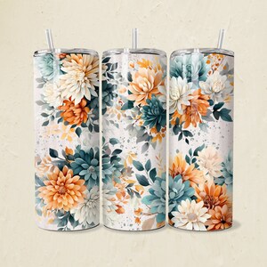 Watercolor Chrysanthemum Tumbler Wrap Floral PNG 20oz Straight Skinny Tumbler Watercolor Flower Sublimation Design Template Mom Gift for Her