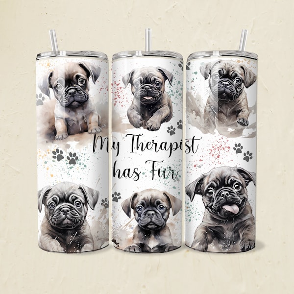 Pug Tumbler Wrap PNG 20oz skinny tumbler sublimation design digital PNG Funny Dog Lover Gift Drink Container PNG Pug Design Dog Mom Gift