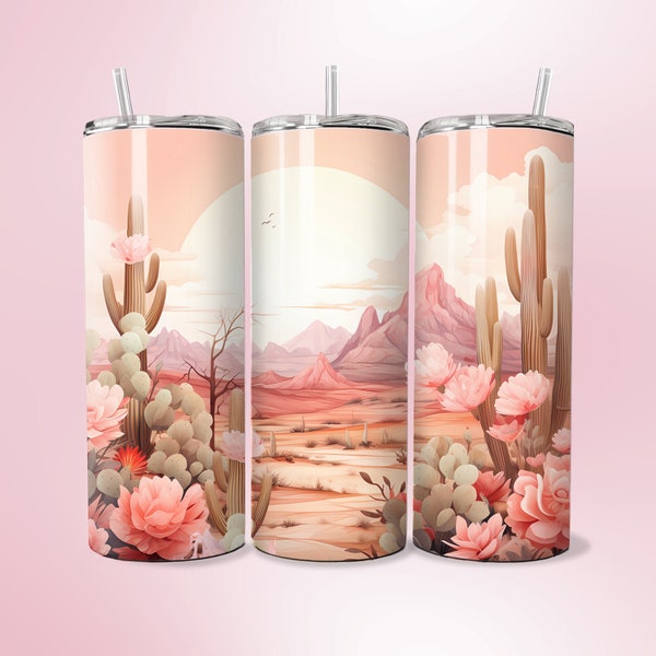 Southwestern Cactus PNG Western Boho 20 oz Skinny Tumbler Wrap Sublimation Pastel Western Scenery Design Country Cowgirl Gift for Her