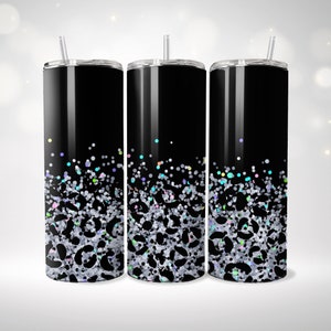 Silver Leopard Tumbler Wrap PNG 20oz Straight Skinny Tumbler Silver Glitter Sublimation Tumbler Template Design Leopard PNG Gold Glitter PNG