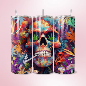420 Weed Tumbler Wrap Skull PNG Psychedelic Tumbler Wrap Sublimation 20oz Straight Skinny Tumbler Wrap Design Cannabis PNG Pot Head Gift