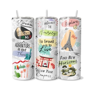 Reizen PNG 20oz rechte skinny Tumbler Wrap reizen gezegden sublimatie sjabloonontwerp inspirerende reiscitaten cadeau voor reisliefhebber
