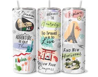 Travel PNG 20oz Straight Skinny Tumbler Wrap Travel Sayings Sublimation Template Design Inspirational Travel Quotes Gift for Travel Lover