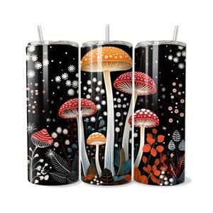 Red Cap Mushroom Tumbler Wrap Floral PNG Cottagecore Design Sublimation Template 20oz Straight Skinny Tumbler Drink Wrap Mushroom Lover Gift