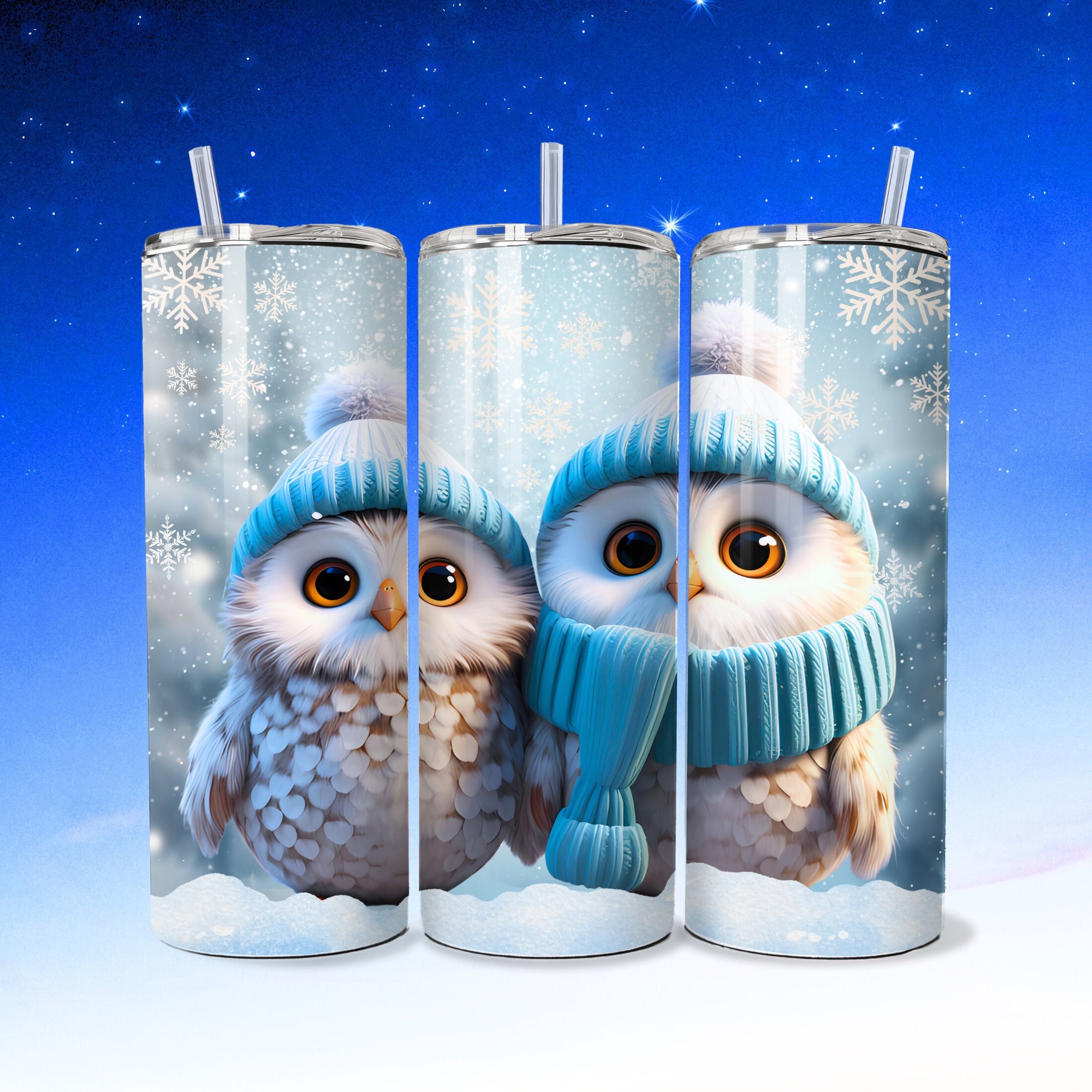 Christmas Owl Tumbler Wrap Cute Owl PNG Holiday Tumbler Wrap Sublimation 20oz Straight Skinny Tumble