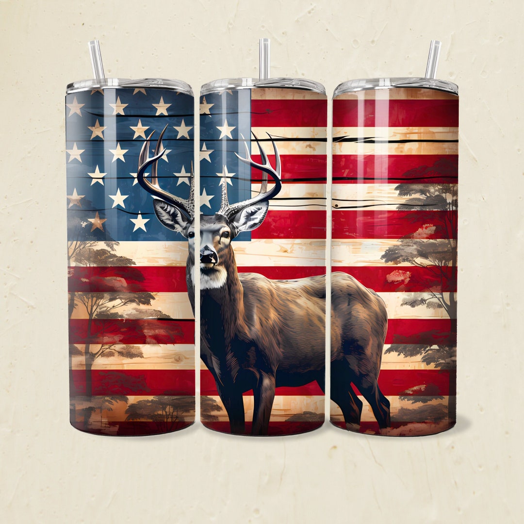 Deer Tumbler Wrap American Flag PNG 20oz Skinny Tumbler Template ...