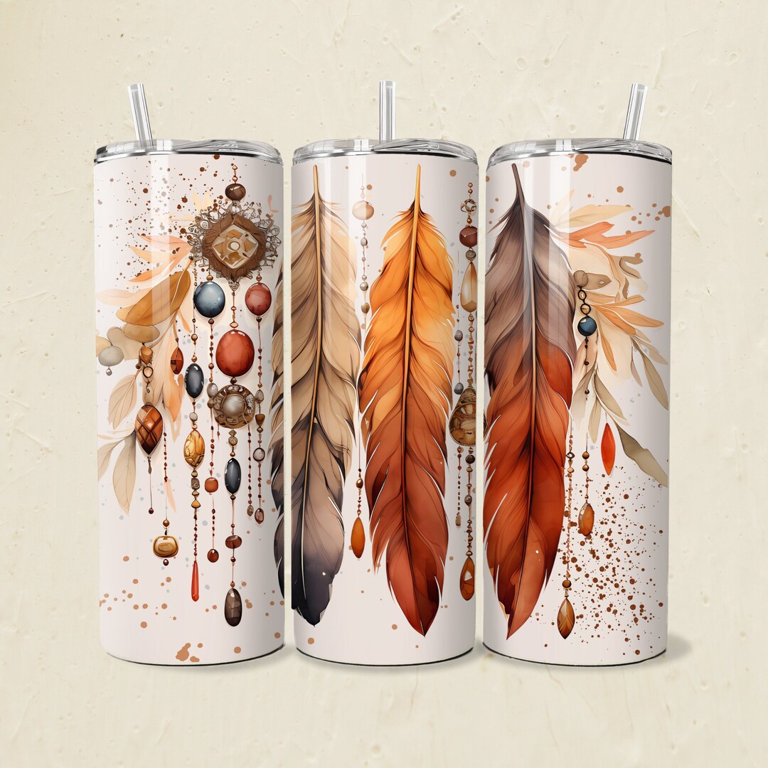 Southwest Feather Tumbler Wrap PNG 20oz Straight Skinny Tumbler Native