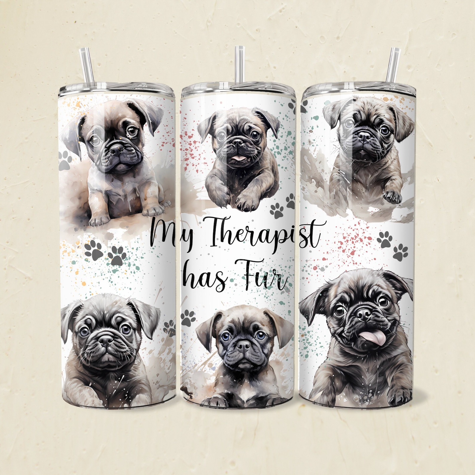 Pug Tumbler Wrap PNG 20oz Skinny Tumbler Sublimation Design Digital PNG ...