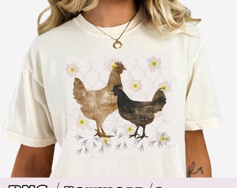 Kurczak PNG Farm PNG Vintage Kurczak Sublimacja Wiosna Kurczak Przezroczysty Cyfrowe Pobieranie Projekt Farmy Szalona Pani Kurczak Prezent