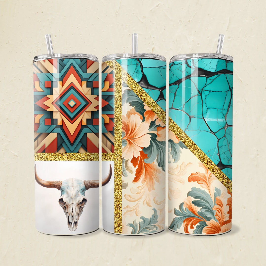 Southwestern Tumbler Wrap Boho PNG 20oz Straight Skinny Tumbler Floral ...