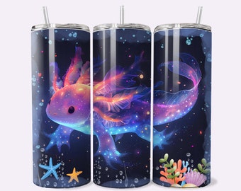 Emballage de gobelet axolotl néon mignon axolotl PNG 20 oz gobelet droit maigre modèle sublimation axolotl cadeau gobelet d'été design
