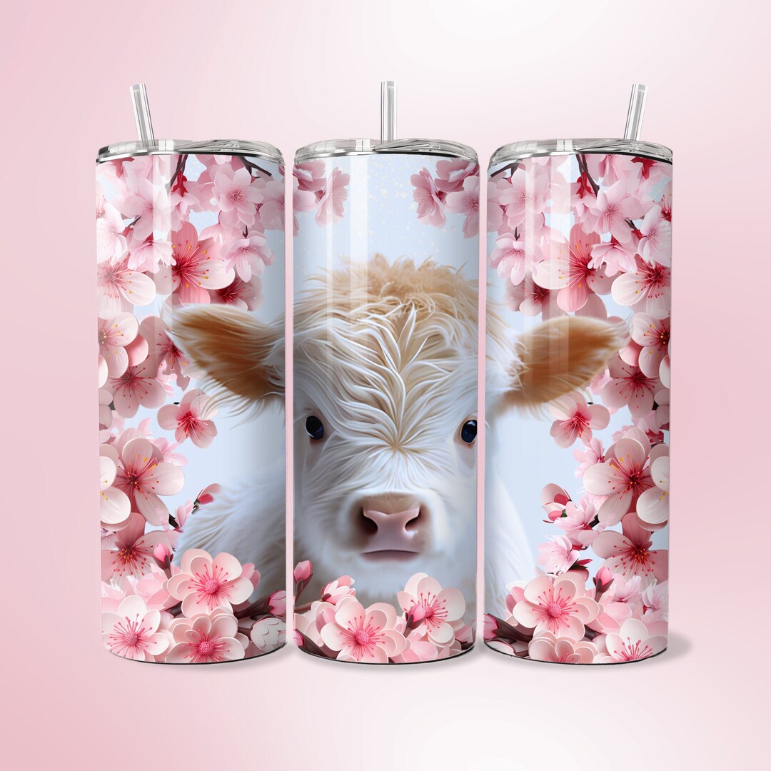 3D Highland Cow Tumbler Wrap PNG 20oz Skinny Tumbler Cherry Blossom ...