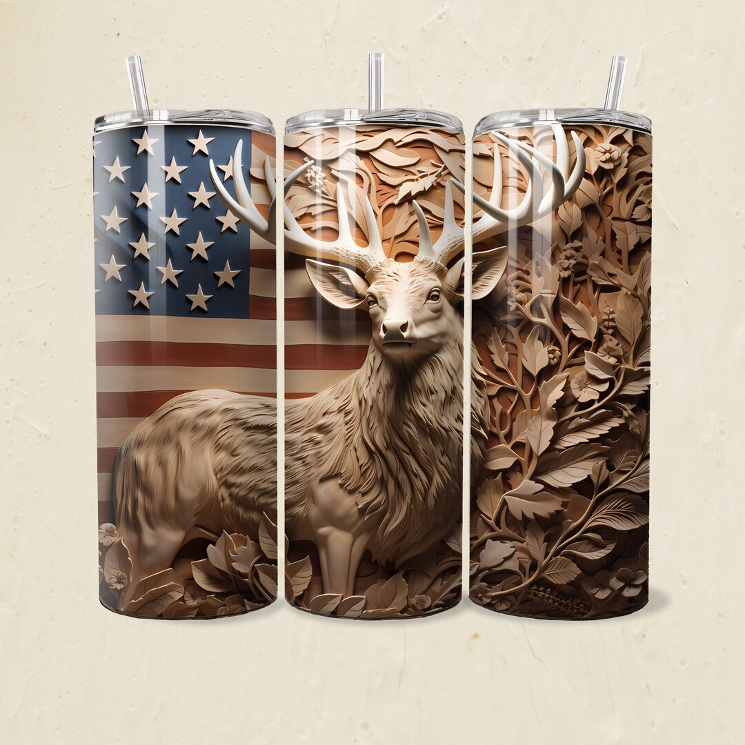 3D Deer Tumbler Wrap American Flag PNG 20oz Skinny Tumbler Template ...