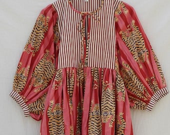 Vestido midi Kyra con estampado floral / Vestido bohemio de algodón para mujer / Vestidos para mujer / Vestido con cierre de cordón / Vestidos cortos y largos, regalos