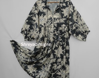 Black floral Block Print Kyra Midi Dress | Bohemian Cotton Dress for women |Dresses for Women |String Closer Dress |Short long dresses,gifts