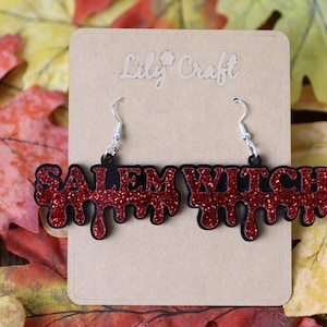 Salem Witch Drip Earrings: Gothic Halloween Acrylic Jewelry