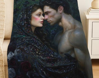 Dark Romance Throw Blanket: Fantasy Couple Art, Cozy Romantasy Decor
