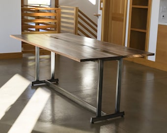 Walnut 'INSIGNIA' Drop-Leaf Convertible Table or Desk // 'Nakashima' Inspired Steel Base