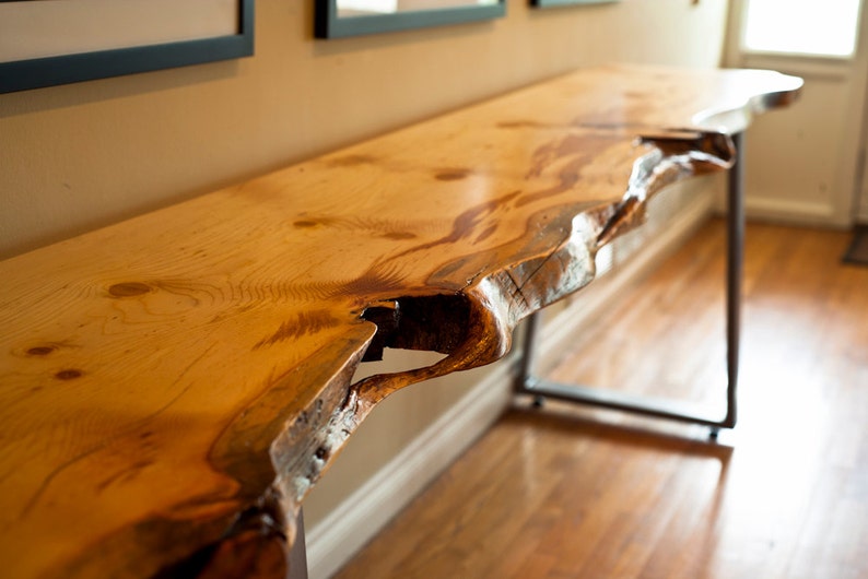 SOLD OUT / Live Edge Pine Console Table Steel Trapezoid Legs Etsy