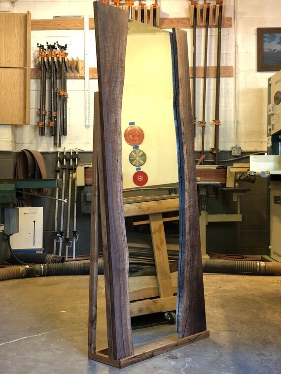 Live Edge Walnut Wood Mirror With Floor Stand Custom Local Live Edge Walnut Wood Mirror With Floor