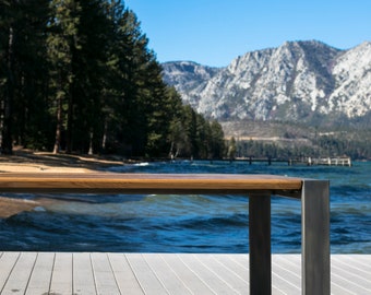 Outdoor Beveled Profile White Oak 'Hudson' Dining Table, Steel Frame, Custom (shipping/delivery not included in price)