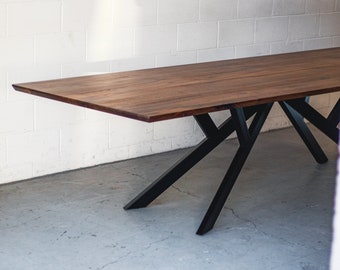 In Stock and on SALE 'HUNTER' Walnut Dining Table, Steel Pedestal Base (SOLD)