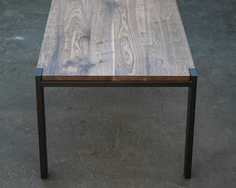 Walnut 'HUDSON' Dining Table // Wide-Set Steel Parsons Frame