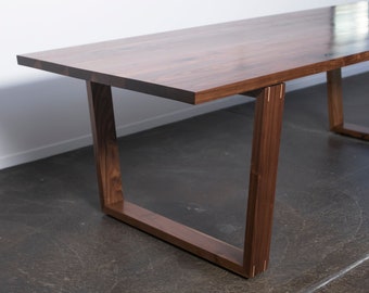 Solid Walnut Dining Table, "Floating" Wide-Set Walnut Trapezoid Legs, Custom Summer 'Solstice' Table (shipping/delivery not included)