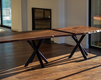 Live Edge Walnut 'NORTHSTAR' Dining Table, Set of Mini Pedestal Bases, For Custom Order Only