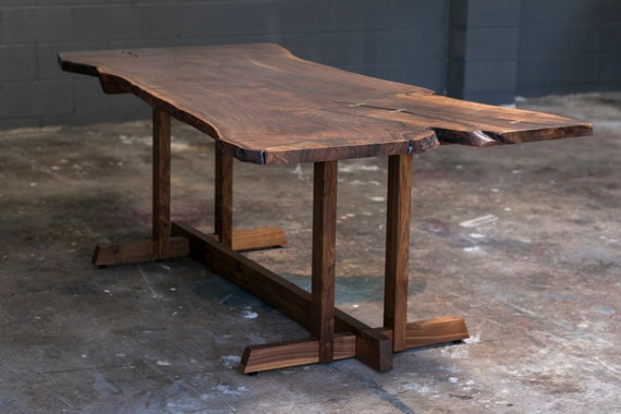 Live Edge Walnut Dining Table Nakashima Inspired Base Etsy