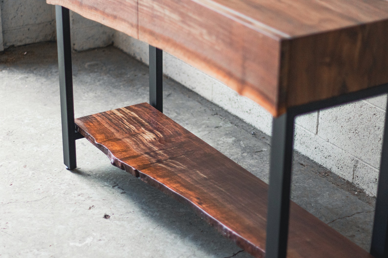 Live Edge Walnut 'WOODRIDGE' Console Table, "h"-style Base, Live Drawer ...