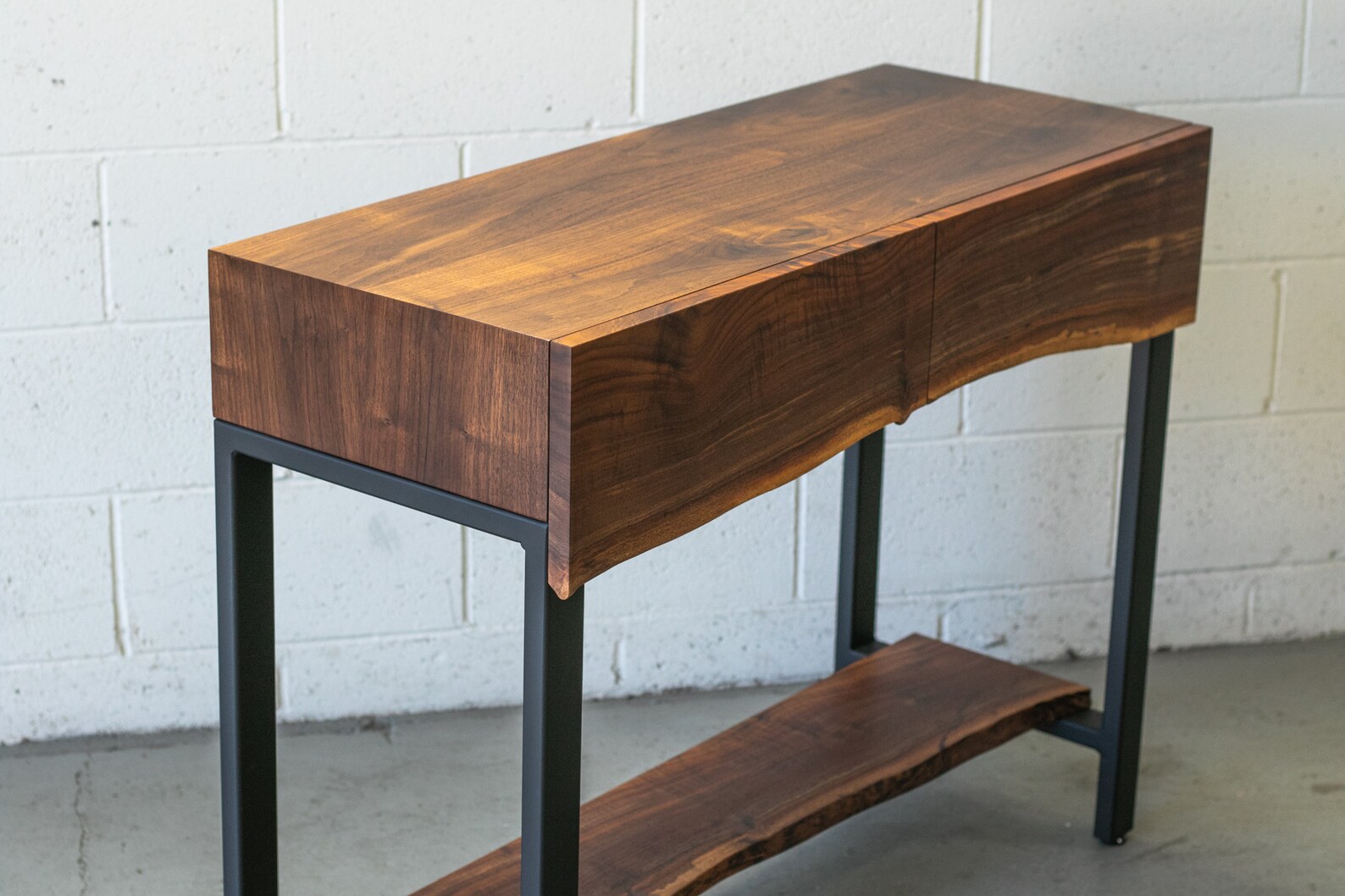 Live Edge Walnut 'WOODRIDGE' Console Table, "h"-style Base, Live Drawer ...