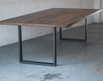 Walnut 'EDISON' Dining Table, Steel Rectangular Legs, For Custom Order Only
