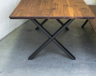 Walnut 'SKYLAND' Dining Table, Notched Steel "X" Legs, For Custom Order Only