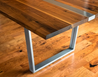 Walnut and Steel 'MARTIS' Dining Table, Steel Trapezoid Legs, For Custom Order Only