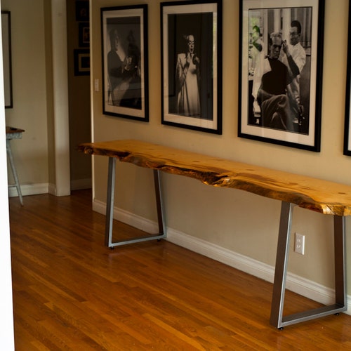 SOLD OUT / Live Edge Pine Console Table Steel Trapezoid Legs Etsy
