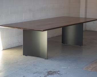 Walnut 'LUX' Dining Table, Curved Plate Steel Legs, For Custom Order Only