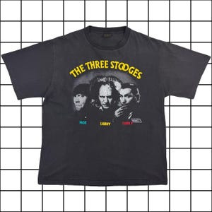 Vintage 90s The Three Stooges T-Shirt XL | Black & Yellow Faded Graphic Tee | Retro Comedy TV Shirt