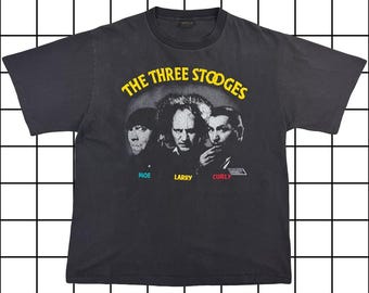 Vintage 90s The Three Stooges T-Shirt XL | Black & Yellow Faded Graphic Tee | Retro Comedy TV Shirt