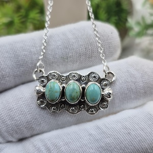Elegant Triple Turquoise Bar Necklace | Handcrafted Sterling Silver Statement Jewelry