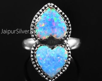 Adjustable Heart Opal Ring – Handmade 925 Sterling Silver