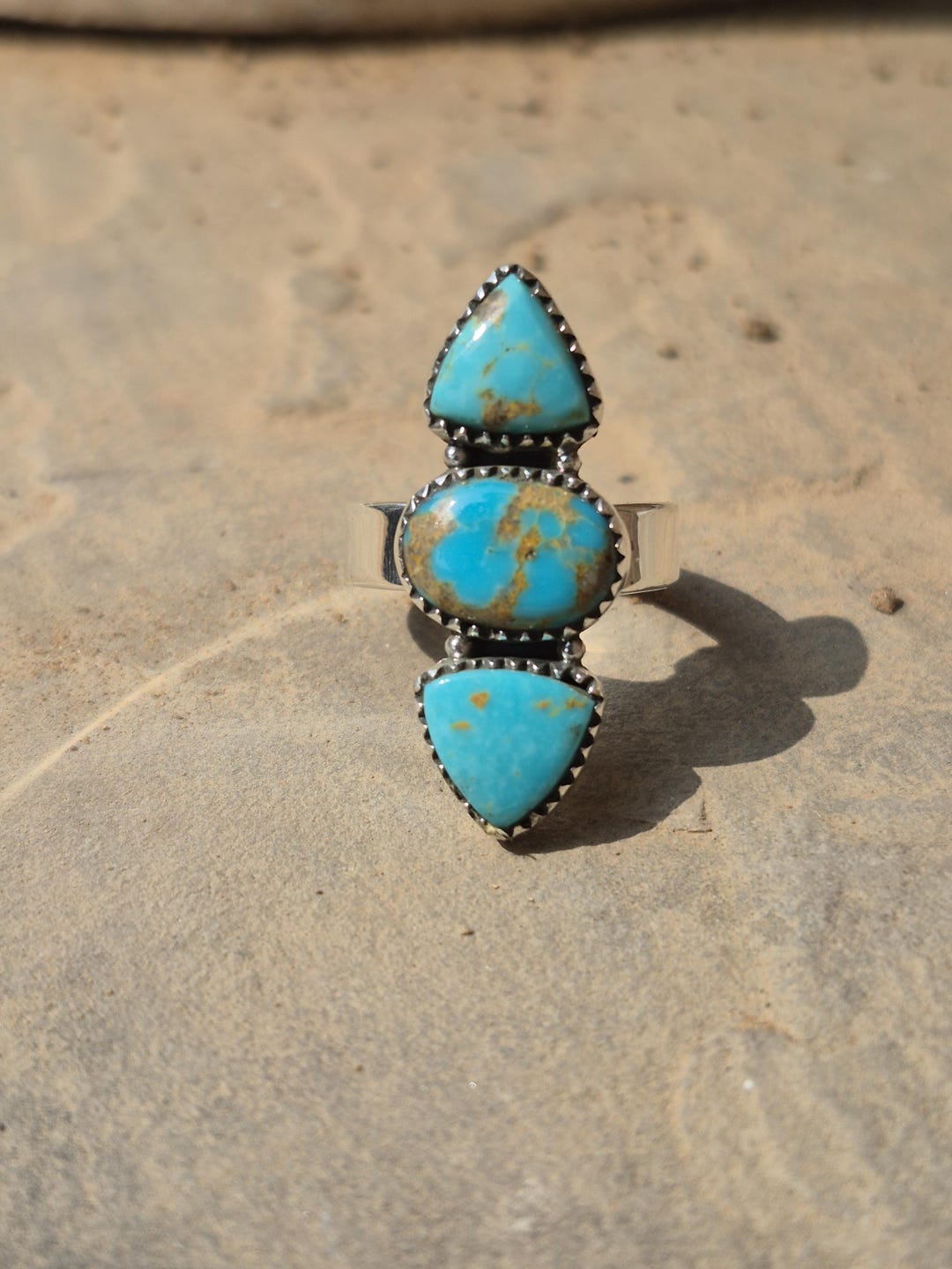 Three-stone Turquoise Ring – Handmade Sterling Silver Statement Ring - Etsy