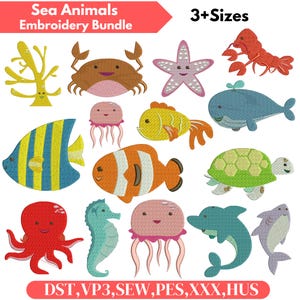 Sea creature machine embroidery design ocean embroidery crab embroidery design octopus embroidery file Tropical fish embroidery jellyfish