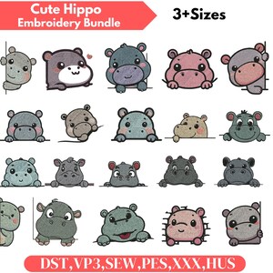 Baby hippo machine embroidery design bundle hippopotamus embroidery pattern baby boy embroidery file cute hippo applique mini hippo pes file