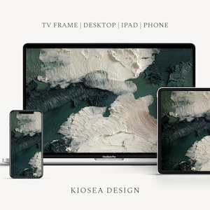 Textured 3D Abstract Device Wallpaper Set, Emerald & Deep Forest Impasto Oil Painting, Moody Luxury TV Frame Art, iPhone, iPad, Desktop