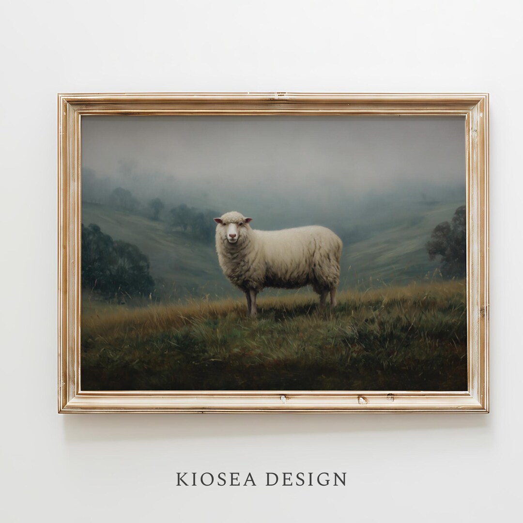 Vintage Sheep Oil Painting, Moody Pastoral Farmhouse Wall Art, Antique ...