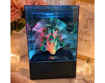 1980's Fiber Optic Peacock With Wind Up Music Box - GREAT Condition!